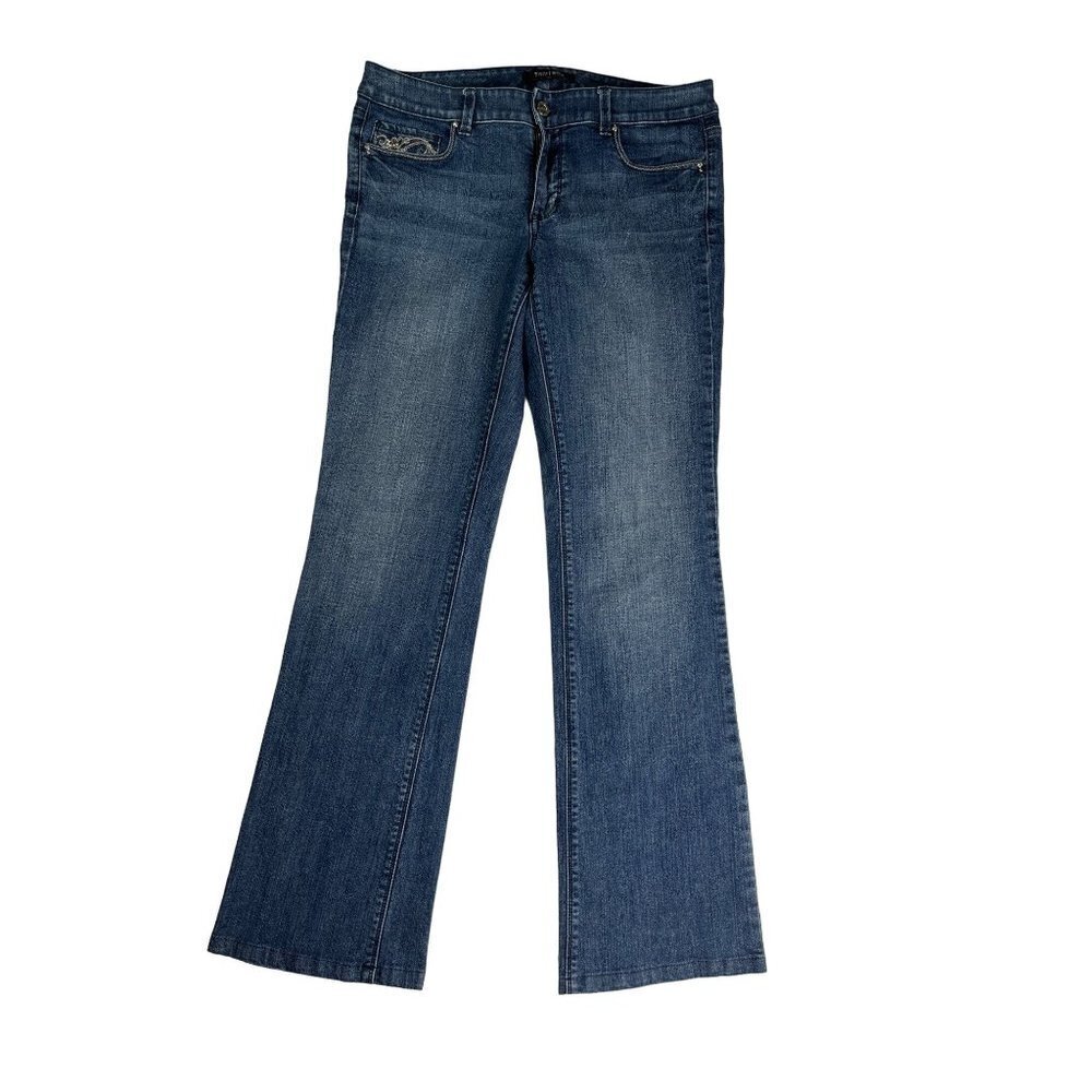 White House Black Market Blanc Straight Leg Jean Embroidered Rhinestone Pocket 8